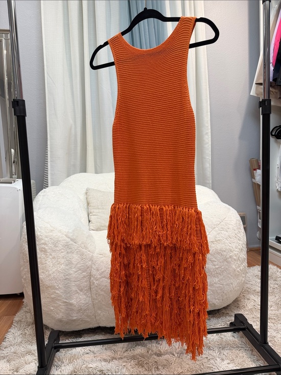 SHEIN Dresses & Skirts - SHEIN Orange Sleeveless Fringe Knit Midi Dress